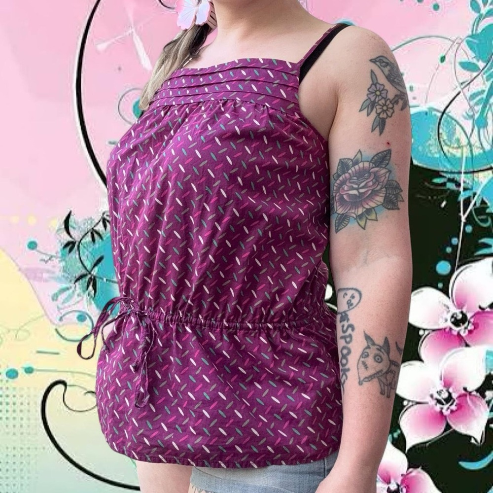 vtg y2k 2008 old navy 100% cotton sprinkle print tie waist tank top, sz md